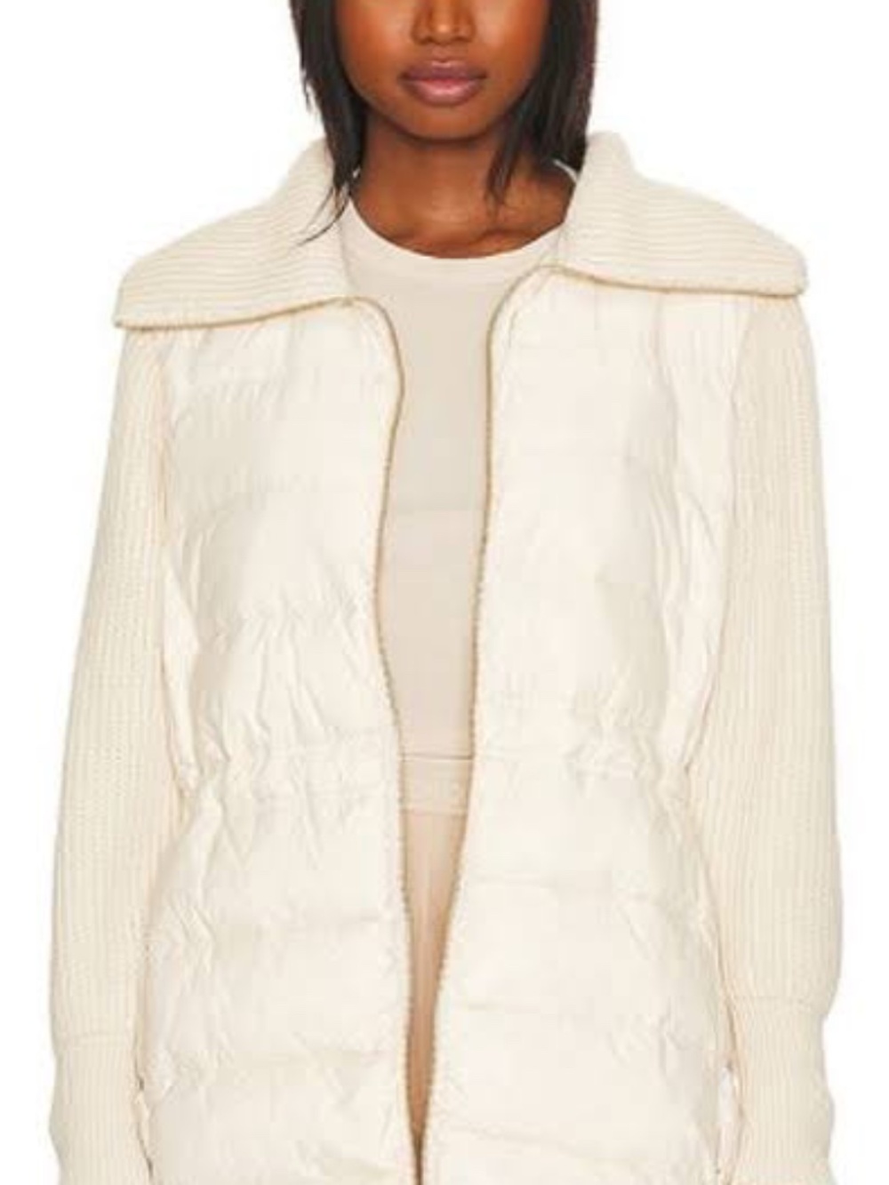Varley Women's Arlen Cream Two-way Zip Knit Collar/Sleeves Jacket- LARGE